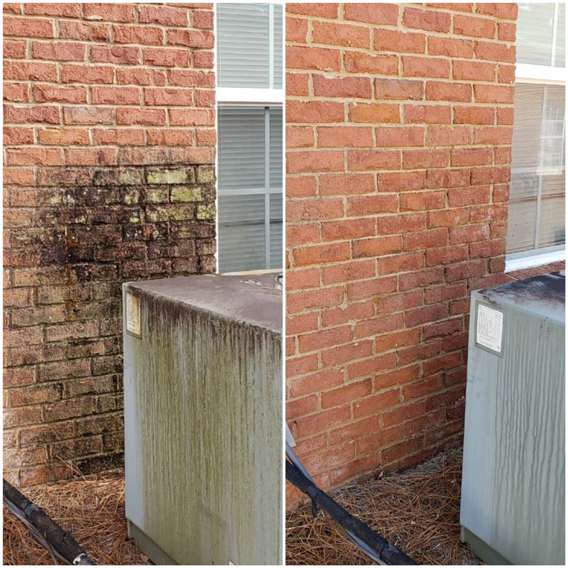 before and after pressure washing a brick house